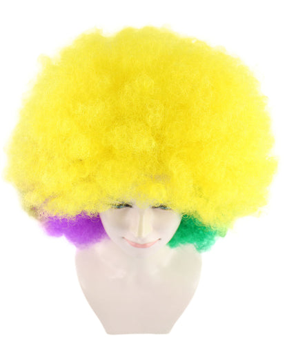 Adult Women's Carnival Mardi Gras Tri-Color Wig | Jumbo Afro Cosplay Halloween Wig | Premium Breathable Capless Cap
