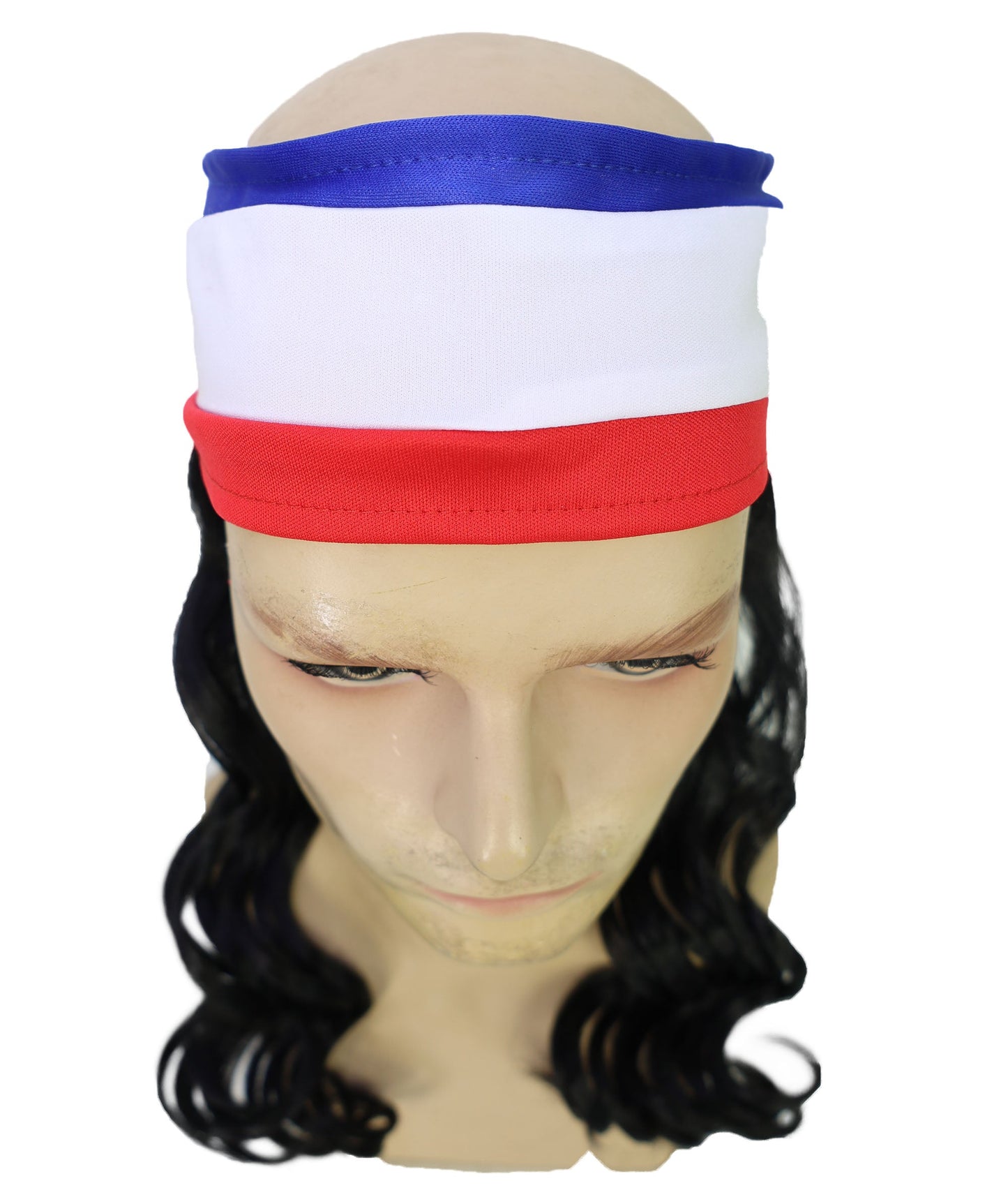 USA Flag Mullet Headband Wig for Men | Red White Blue Hair with Built-In Stretch Band | Funny Costume Accessory for Parties, BBQs, Tailgates