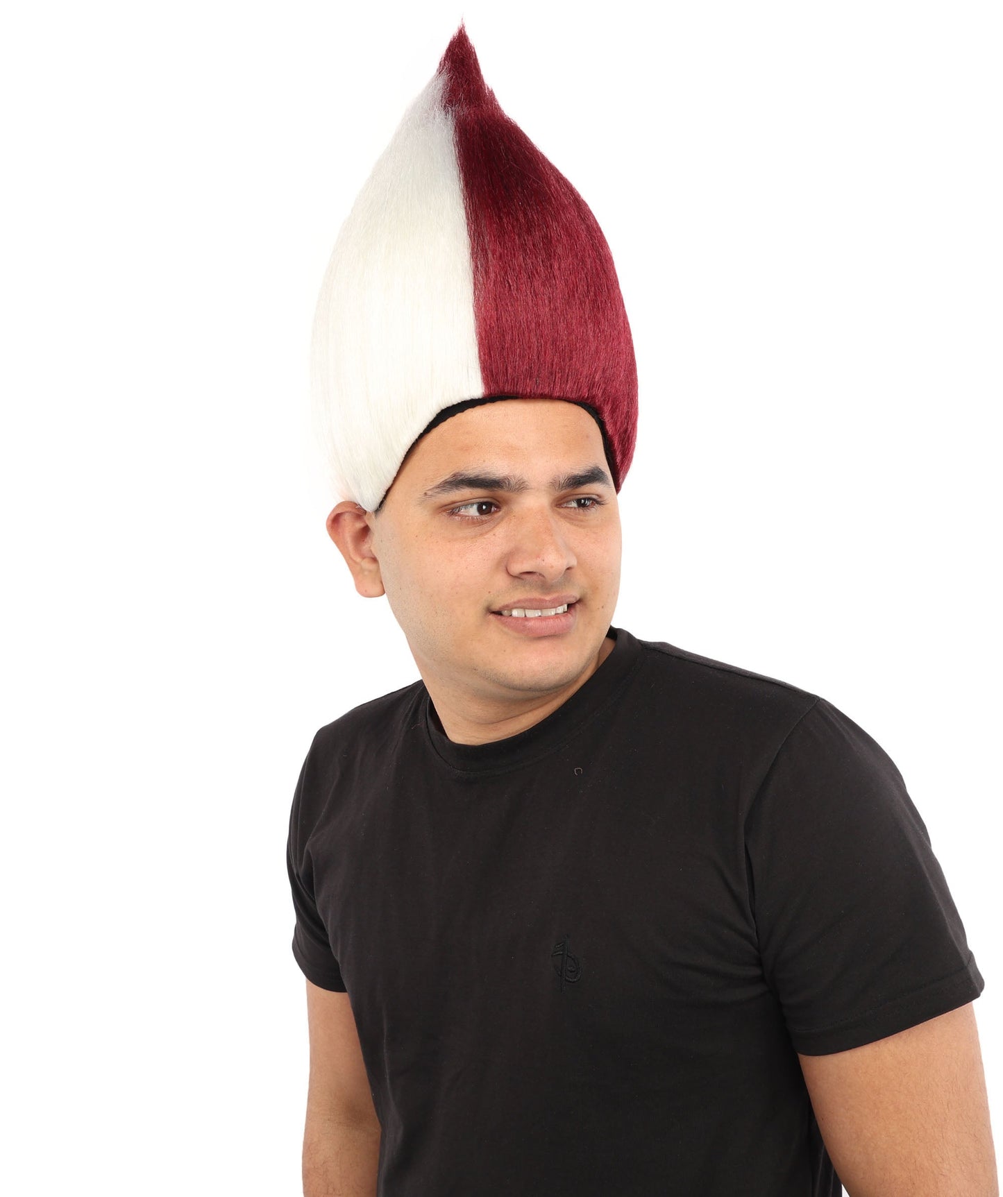 HPO Adult Unisex Qatar Flag-Inspired Maroon & White Sport Troll Wig Troll Wig – Spiky Synthetic Hair with Capless Cap | Ideal for Sports, Cosplay, and National Events