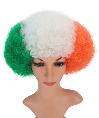 Ireland Flag Green, White, and Orange Clown Afro Wig