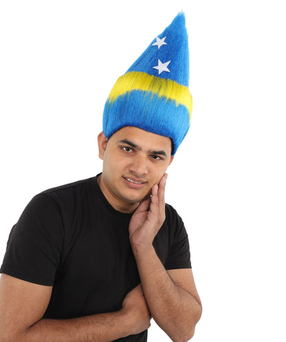 HPO Adult Unisex Curacao Flag Multicolor Troll Wig | 15 Inch Upright Spiked Texture Breathable Fit | Sports Event National Holiday Parade Soccer Match Fan Gear
