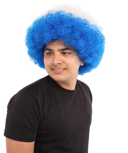 HPO Adult Tricolor Afro Style Netherlands Flag Wig | Flame-retardant Synthetic Fiber with Capless Construction | Ideal for Party, Halloween, Cosplay, Theater, Drag, Performance, Costume Events