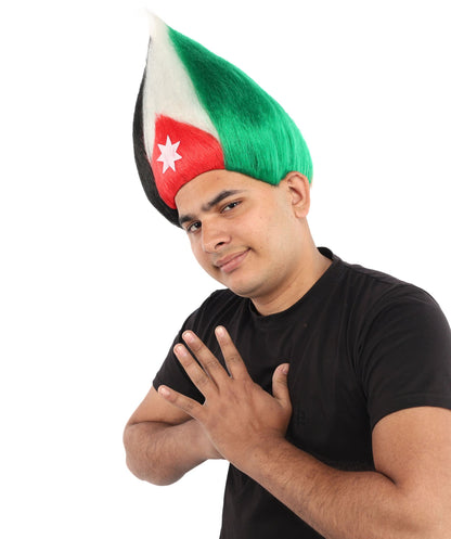 HPO Adult Unisex Jordan Flag Inspired Troll Wig – Tall Spiky Red, Black, and Green Hairpiece | Ideal  for Sport National Events & Parties