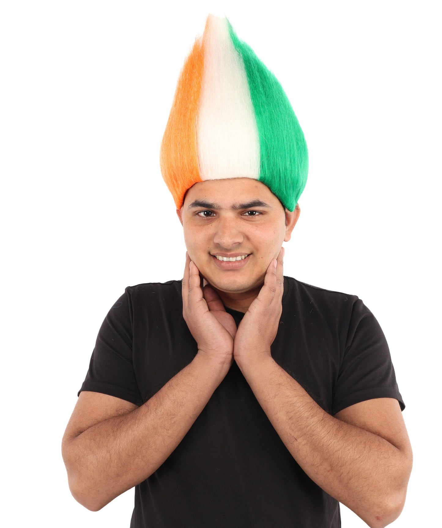 HPO Adult Unisex Côte d’Ivoire Flag Troll Wig – Orange, White, and Green Spiky Hair | Ideal for Sports Football, Sports Events & National Celebrations