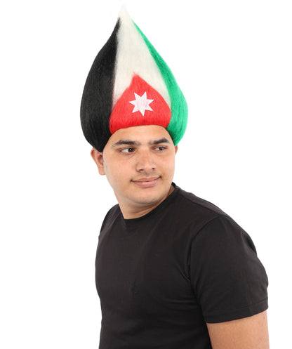 HPO Adult Unisex Jordan Flag Inspired Troll Wig – Tall Spiky Red, Black, and Green Hairpiece | Ideal  for Sport National Events & Parties