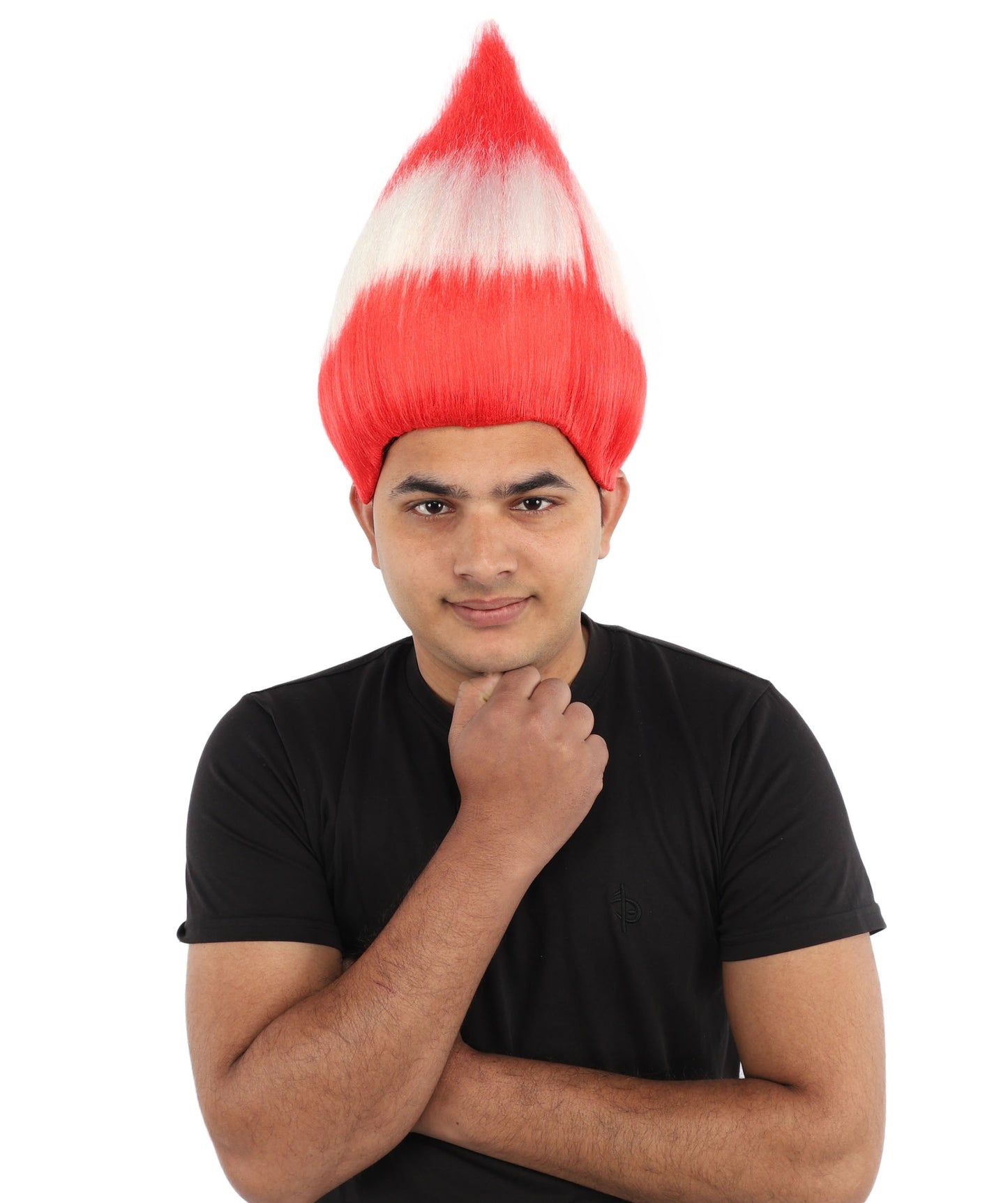 HPO Adult Austria Flag Troll Wig | 15 Inch Upright Spiked Red White Stripe Design | Sports Event National Holiday Parade Soccer Match Fan Gear