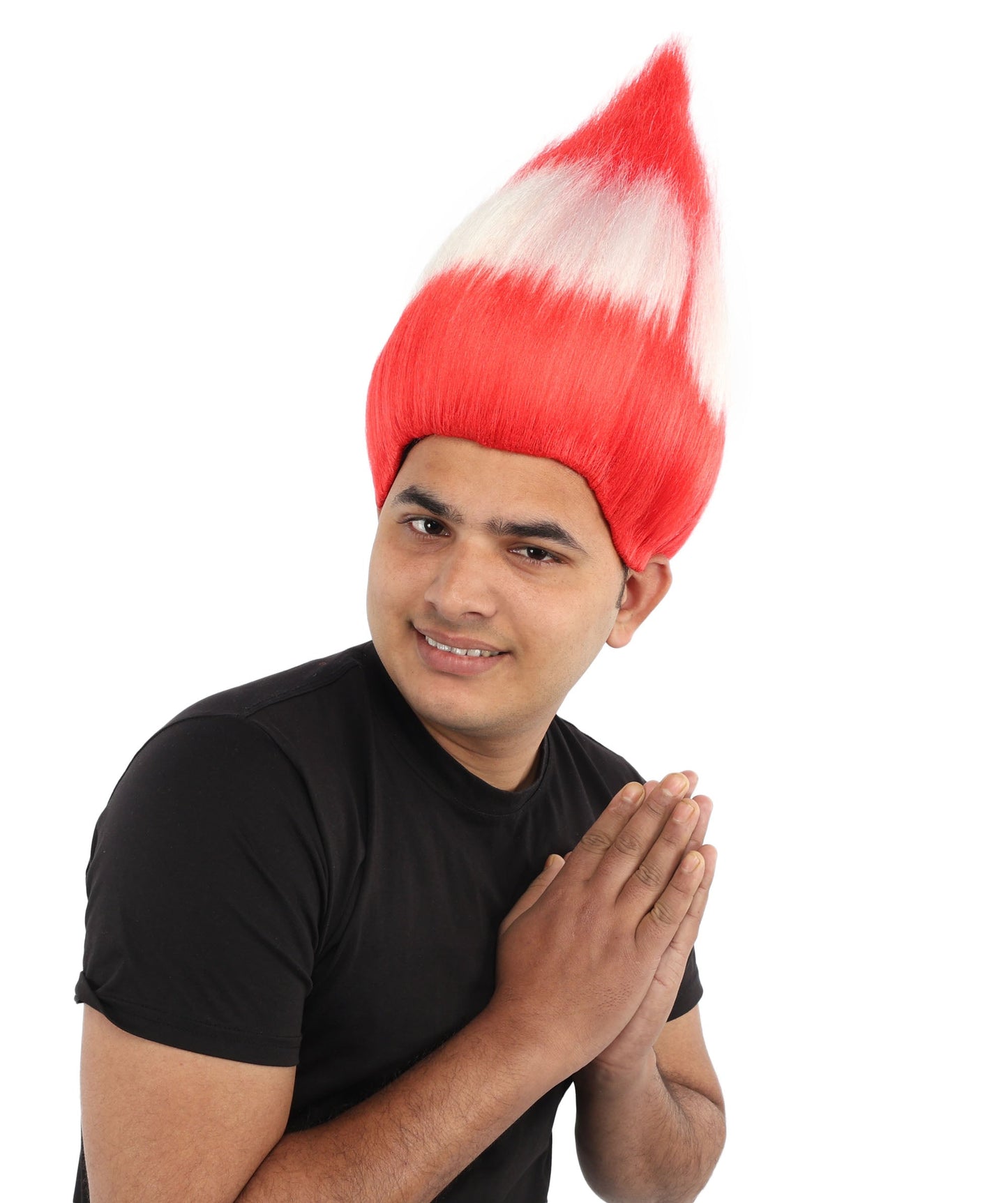 HPO Adult Austria Flag Troll Wig | 15 Inch Upright Spiked Red White Stripe Design | Sports Event National Holiday Parade Soccer Match Fan Gear