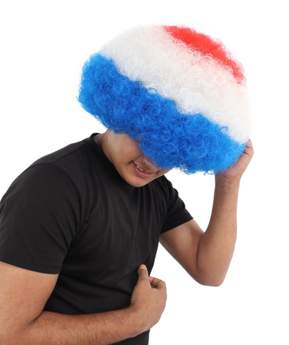 HPO Adult Tricolor Afro Style Netherlands Flag Wig | Flame-retardant Synthetic Fiber with Capless Construction | Ideal for Party, Halloween, Cosplay, Theater, Drag, Performance, Costume Events