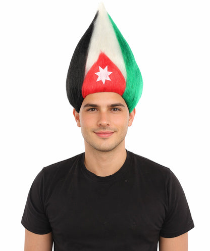 HPO Adult Unisex Jordan Flag Inspired Troll Wig – Tall Spiky Red, Black, and Green Hairpiece | Ideal  for Sport National Events & Parties