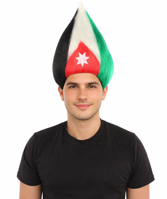 HPO Adult Unisex Jordan Flag Inspired Troll Wig – Tall Spiky Red, Black, and Green Hairpiece | Ideal  for Sport National Events & Parties