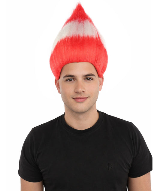 HPO Adult Austria Flag Troll Wig | 15 Inch Upright Spiked Red White Stripe Design | Sports Event National Holiday Parade Soccer Match Fan Gear