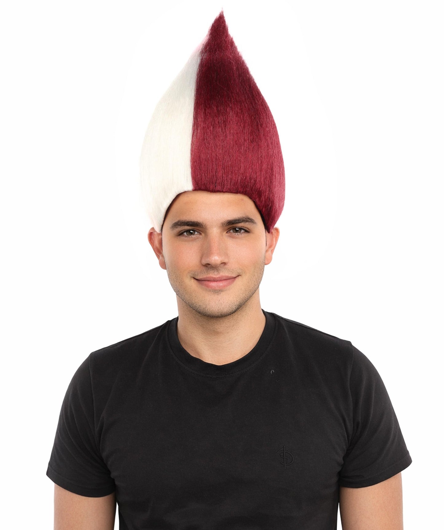HPO Adult Unisex Qatar Flag-Inspired Maroon & White Sport Troll Wig Troll Wig – Spiky Synthetic Hair with Capless Cap | Ideal for Sports, Cosplay, and National Events