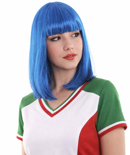 Bright Blue Bob with Blue Tinsel | Sparkly Celebrity Halloween Wig | Premium Capless Cap