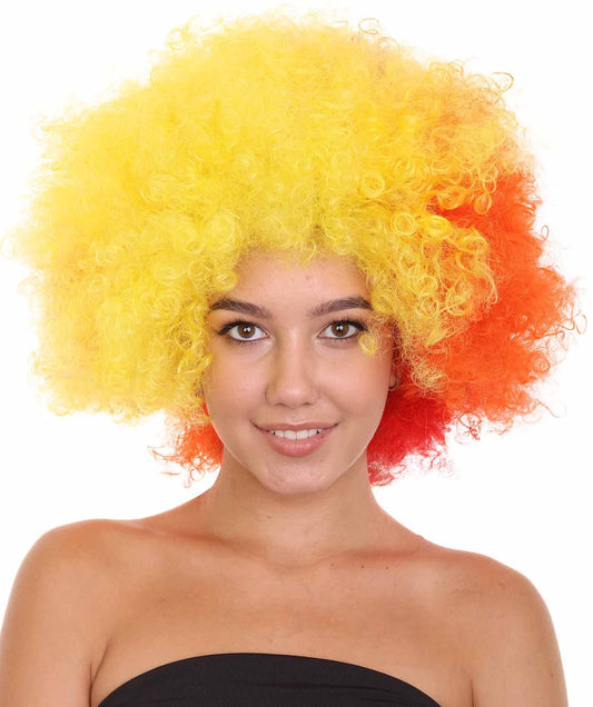 Clown Afro Unisex Wig | Jumbo Super Size Yellow Orange Character Cosplay Halloween Wig | Premium Breathable Capless Cap