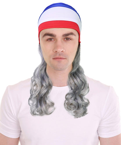 USA Flag Mullet Headband Wig for Men | Red White Blue Hair with Built-In Stretch Band | Funny Costume Accessory for Parties, BBQs, Tailgates