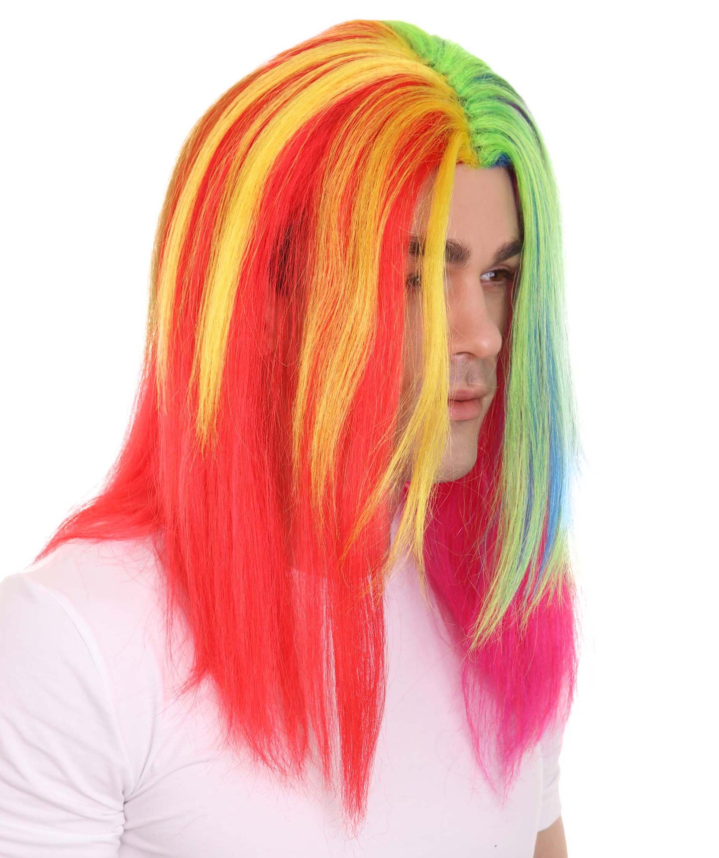 Rainbow Rapper | Multiple color Straight Medium Length Music Icon Wig | Premium Halloween Wig