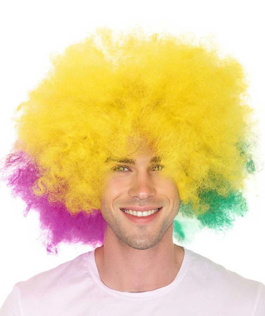 Adult Men's Carnival Mardi Gras Tri-Color Afro Style Wig | Halloween Multicolor Wig | Premium Breathable Capless Cap