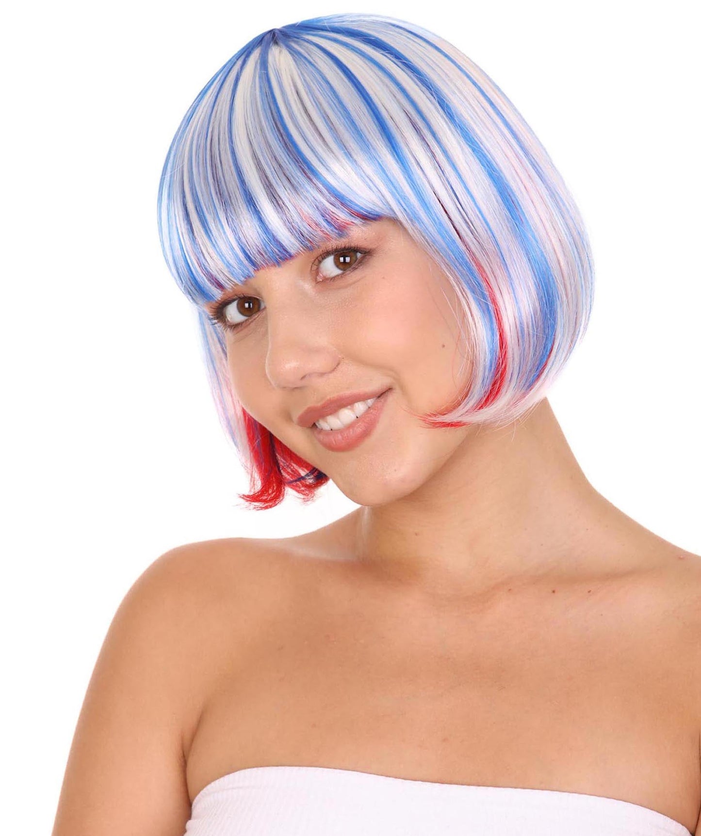 National Pride White Red Blue Wig