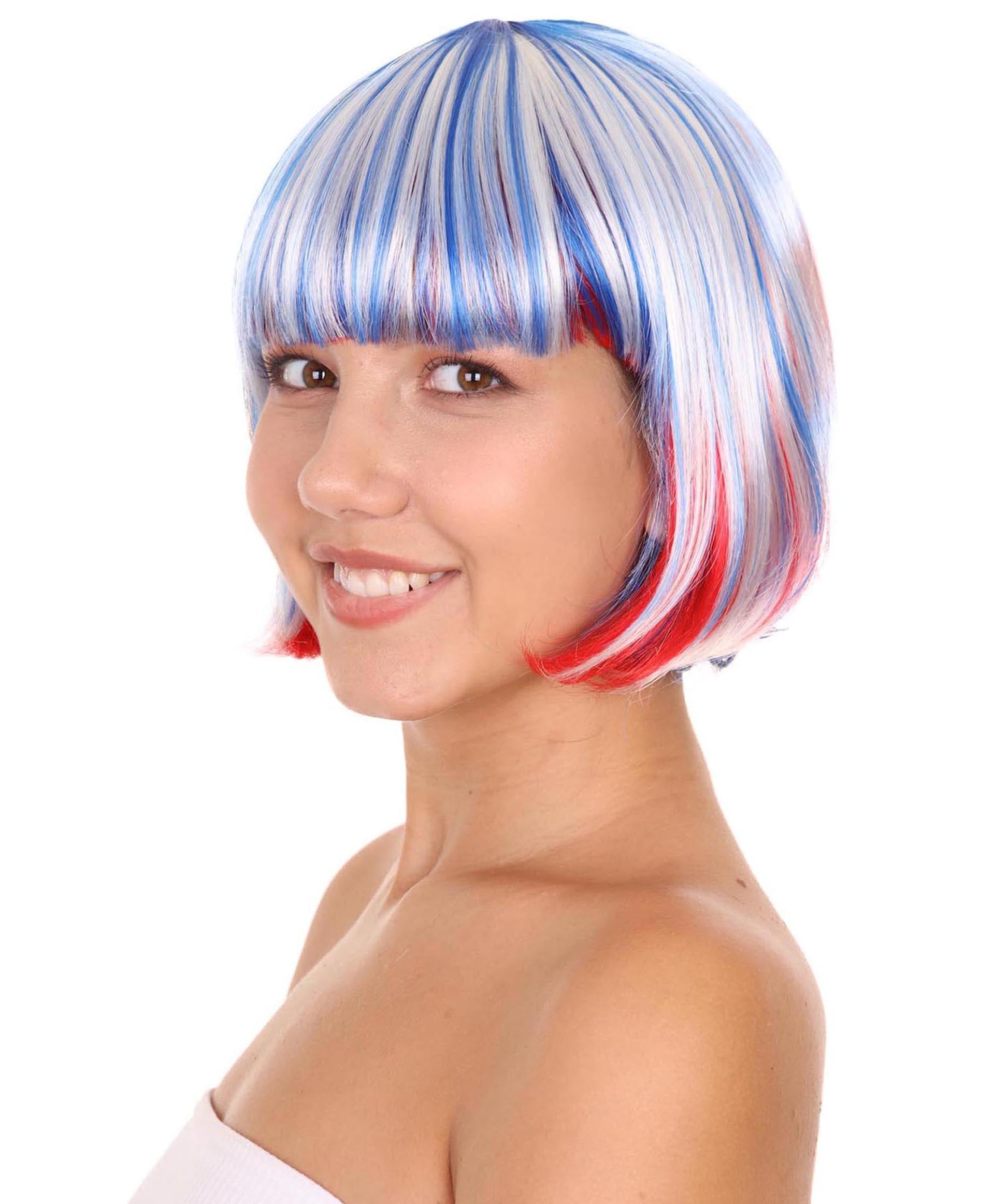 National Pride White Red Blue Wig