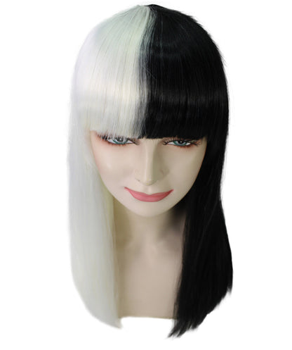 Black and White Long Womens Wig | Half And Half Cosplay Halloween Wig | Premium Breathable Capless Cap
