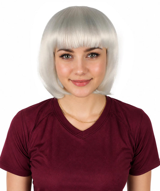 Adult Women's Bangs Cut White Straight Short Wig | Cosplay Wig | Flame-retardant Synthetic Fiber