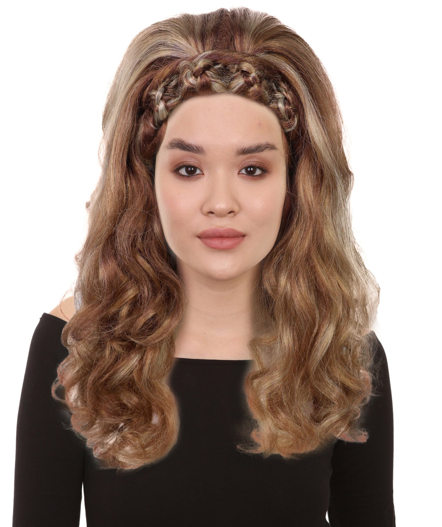 HPO Adult Women's Drag Queen Inspired Long Voluminous Multiple color Wig with Front Braid | Drag Queen & Performance Wig | Breathable Capless Cap