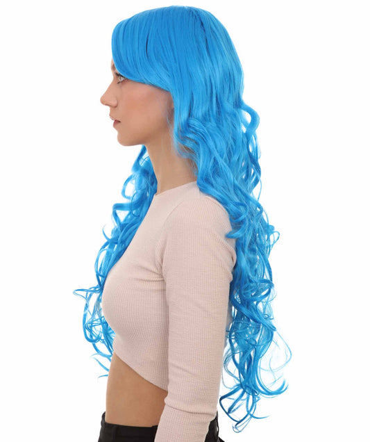 Long Curly Blue Wig