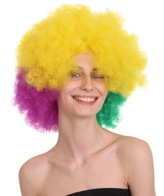 Adult Women's Carnival Mardi Gras Tri-Color Wig | Jumbo Afro Cosplay Halloween Wig | Premium Breathable Capless Cap