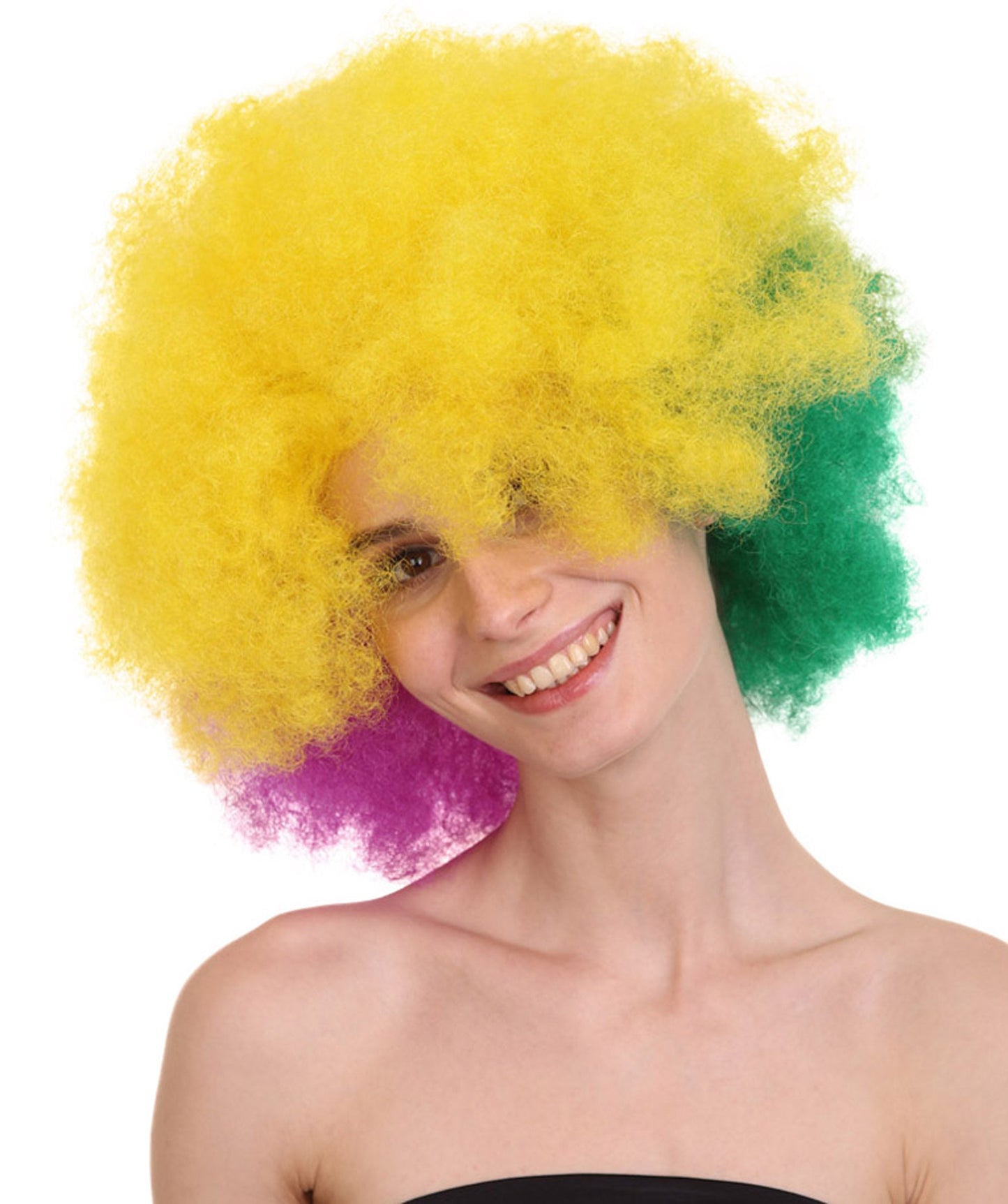 Adult Women's Carnival Mardi Gras Tri-Color Wig | Jumbo Afro Cosplay Halloween Wig | Premium Breathable Capless Cap