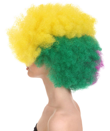Adult Women's Carnival Mardi Gras Tri-Color Wig | Jumbo Afro Cosplay Halloween Wig | Premium Breathable Capless Cap