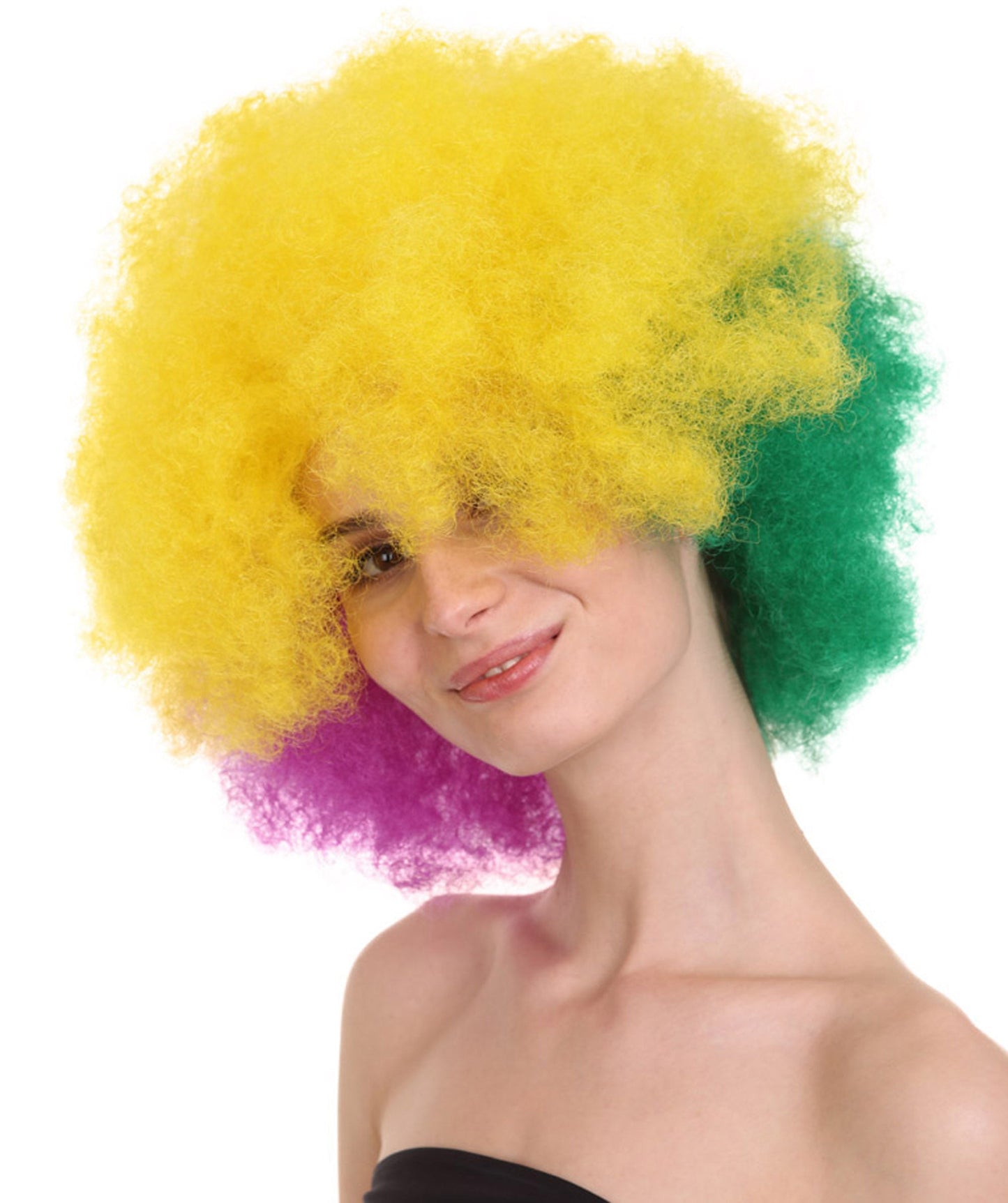 Adult Women's Carnival Mardi Gras Tri-Color Wig | Jumbo Afro Cosplay Halloween Wig | Premium Breathable Capless Cap