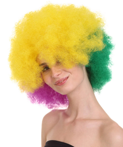 Adult Women's Carnival Mardi Gras Tri-Color Wig | Jumbo Afro Cosplay Halloween Wig | Premium Breathable Capless Cap
