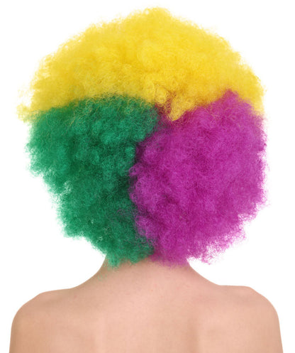Adult Women's Carnival Mardi Gras Tri-Color Wig | Jumbo Afro Cosplay Halloween Wig | Premium Breathable Capless Cap