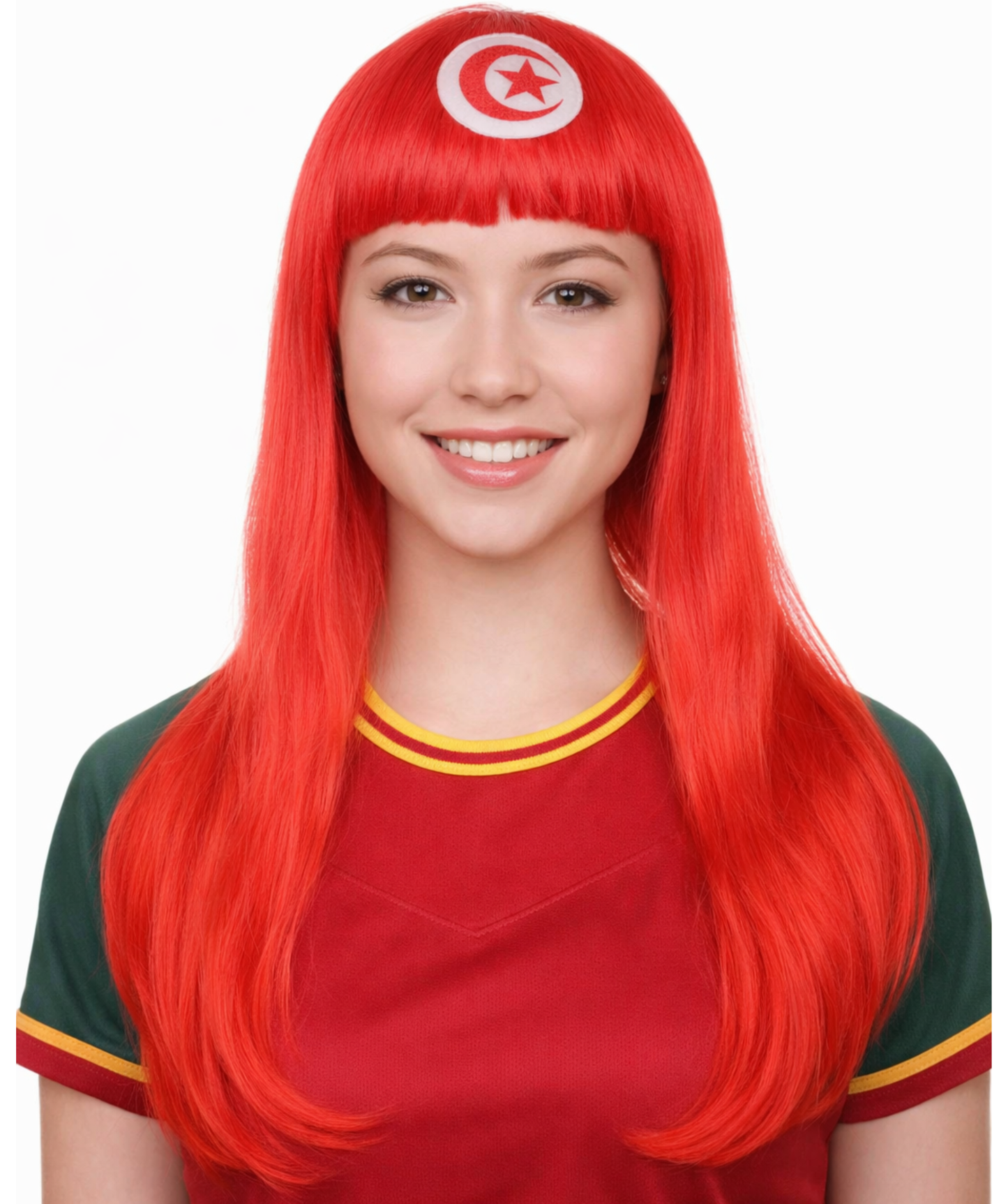Tunisia Flag  Long Bob  Red and White Wig