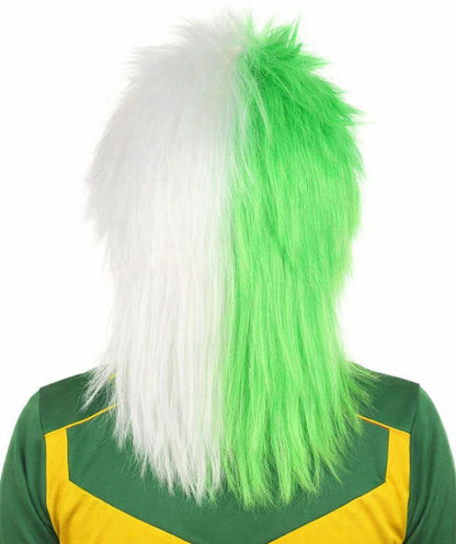 Green and White Split Color Spiky Mullet Style Sports Wig |