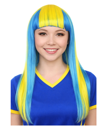Sweden Flag Long Bob Yellow and Blue Wig