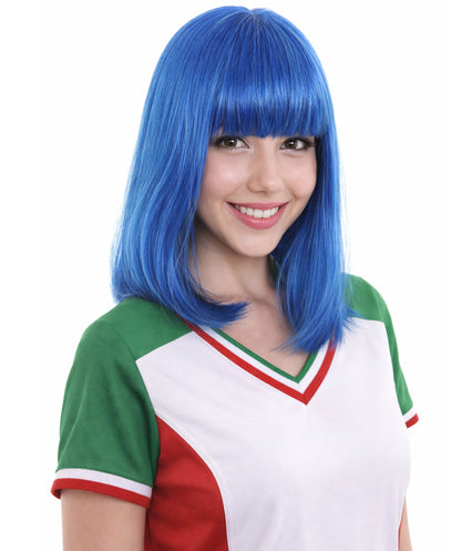 Bright Blue Bob with Blue Tinsel | Sparkly Celebrity Halloween Wig | Premium Capless Cap
