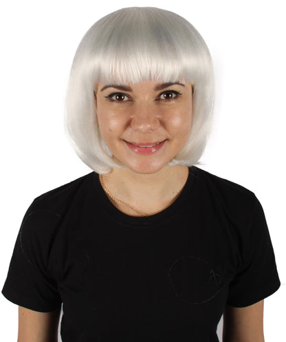 Bangs Cut White Straight Short Wig