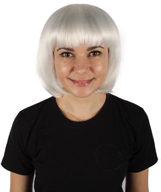 Bangs Cut White Straight Short Wig