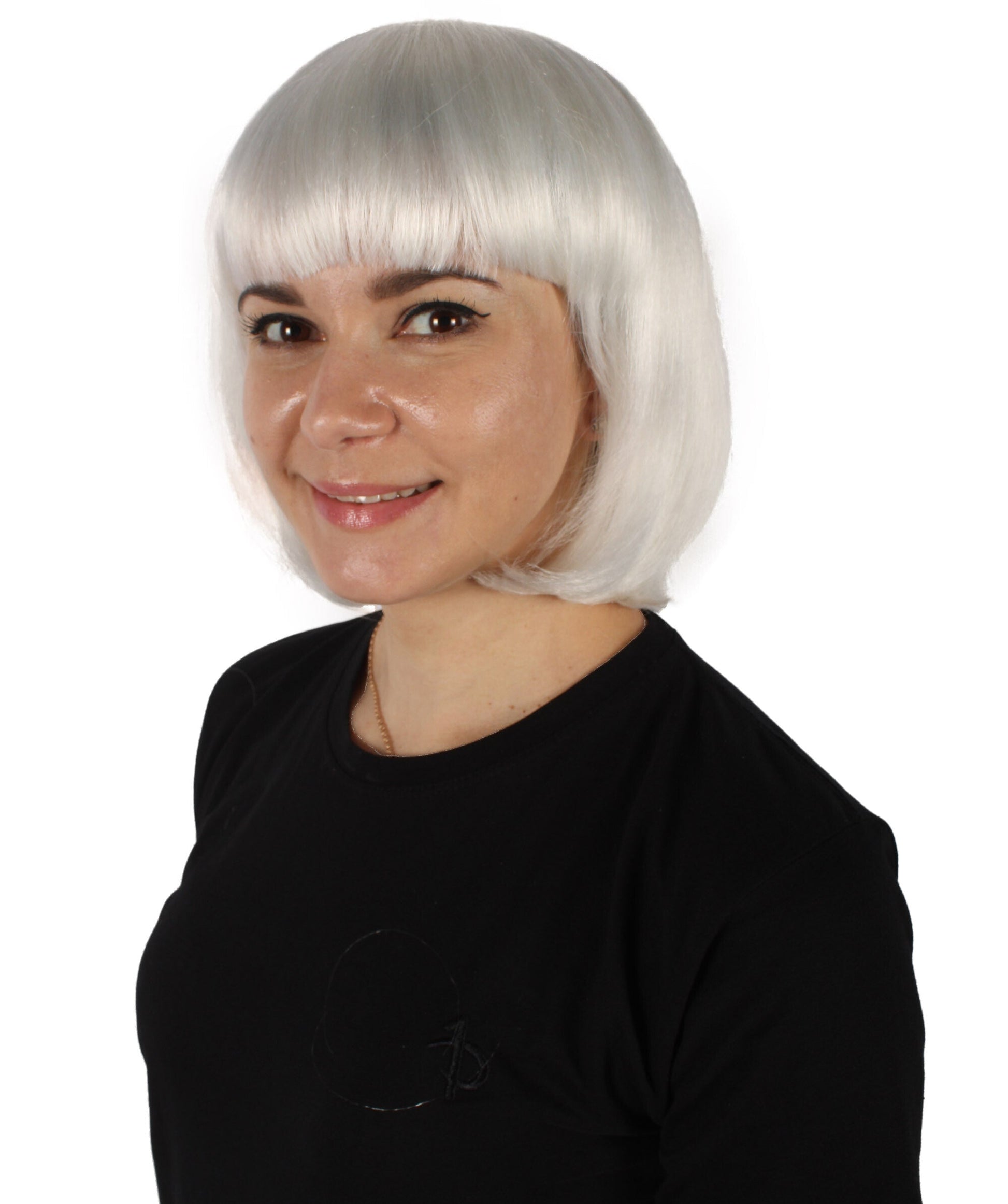 Bangs Cut White Straight Short Wig
