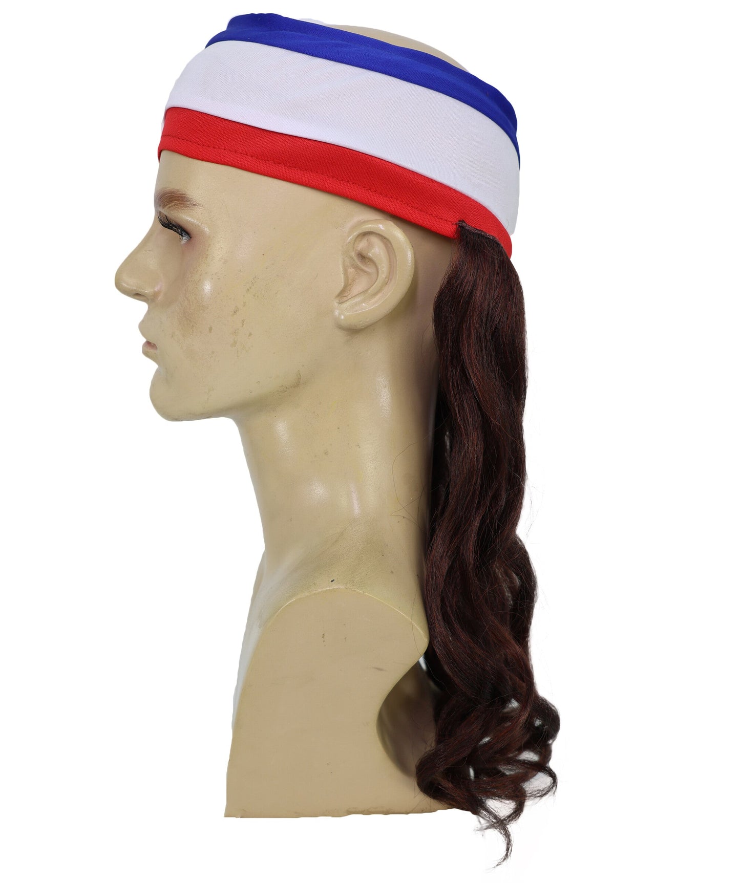 USA Flag Mullet Headband Wig for Men | Red White Blue Hair with Built-In Stretch Band | Funny Costume Accessory for Parties, BBQs, Tailgates