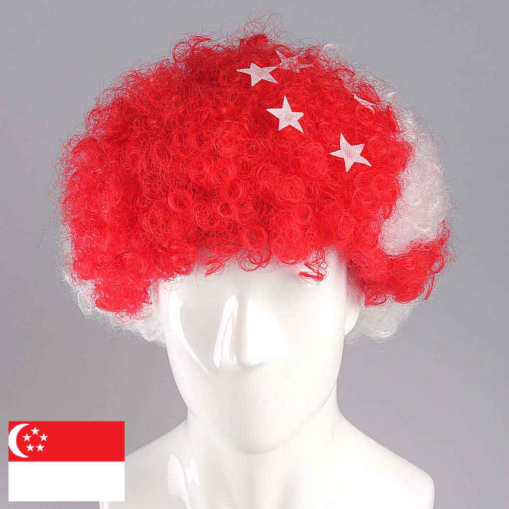 flagwigs, football wigs, fan wigs, afro wigs, mullet wigs, bob wigs, euro wigs,  premier league wigs,Singapore Afro Wig