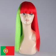 flagwigs, football wigs, fan wigs, afro wigs, mullet wigs, bob wigs, euro wigs,  premier league wigs,Portugal Long Wig 